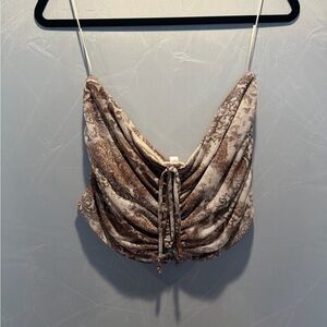 Garage Beige and Brown Strapless Top